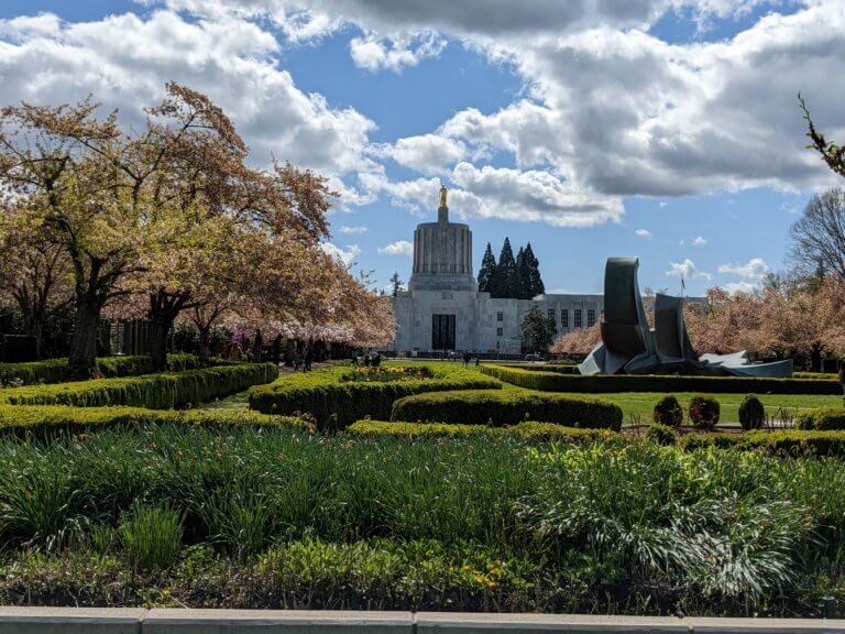 Oregon State Capitol grounds in spring